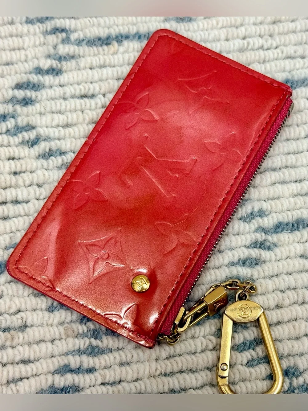 LOUIS VUITTON Vintage Y2K Classic Red Monogram Vernis Key Pouch Pouchette Cles